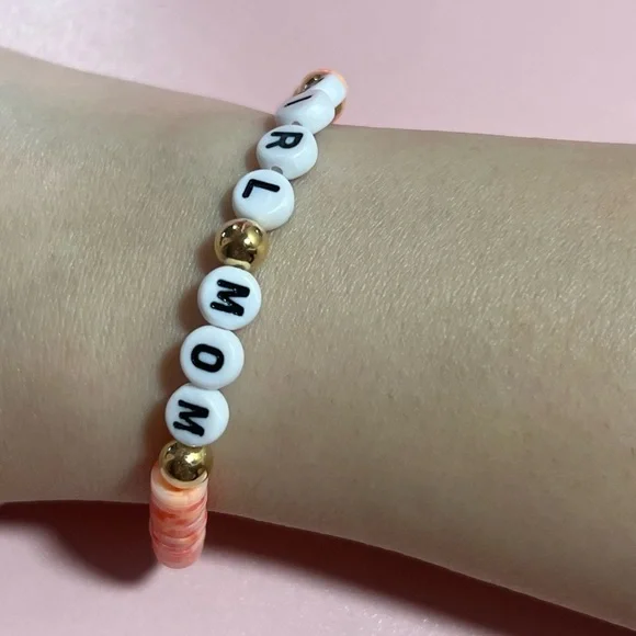 Coral and Gold “Girl Mom” Beaded Bracelet - Picture 3 of 3